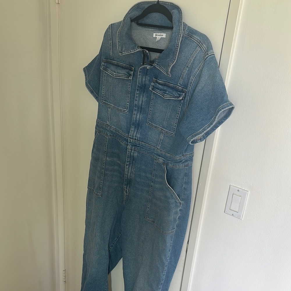 Denim Jumpsuit with Short Sleeves